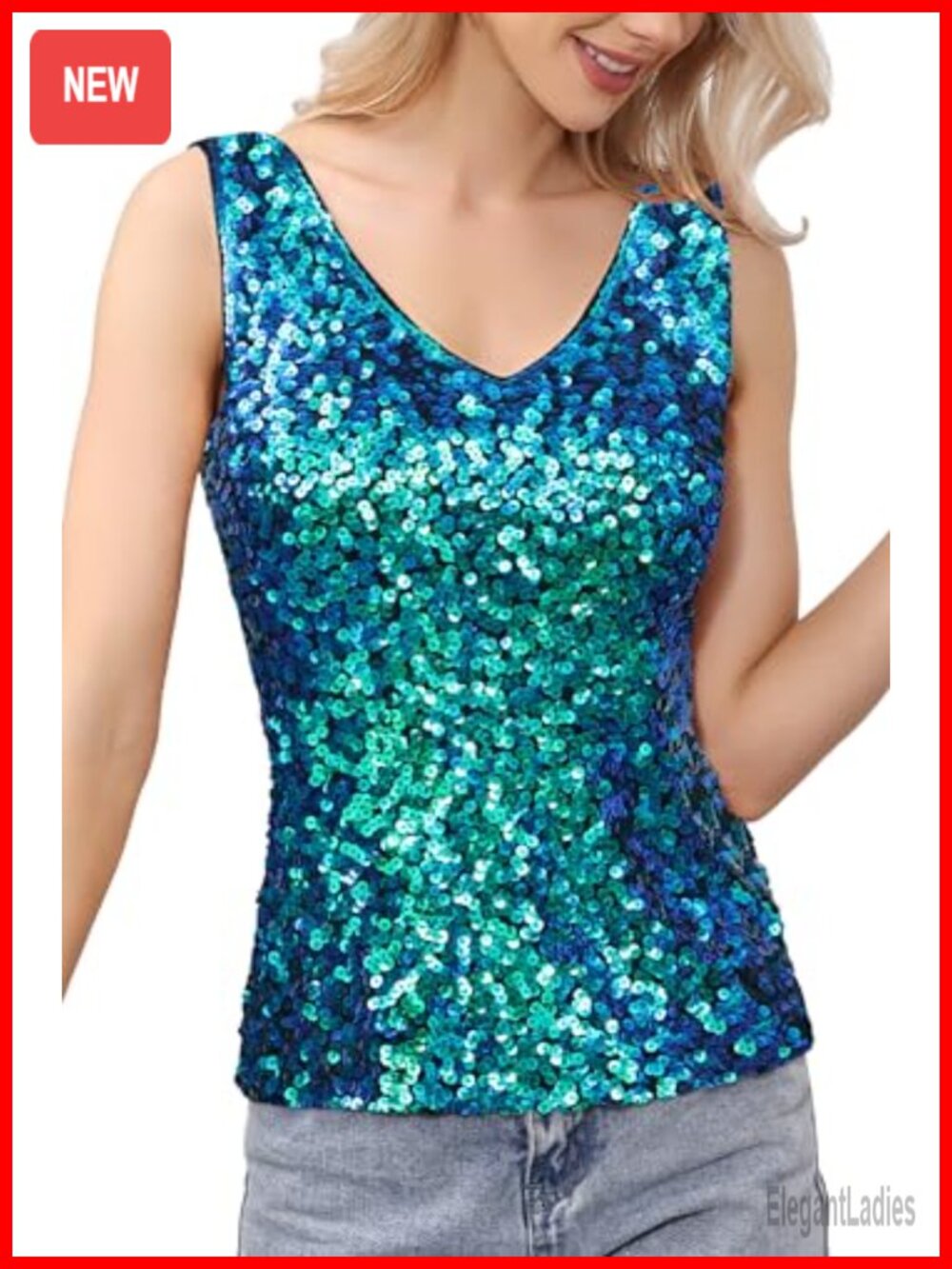 Sequin V-Neck Tank Top Sleeveless Party Glitter Camisole